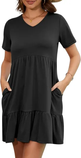 2024 Summer Dress for Women Casual Loose Short T Shirt Dress Cute Flowy Swing Babydoll Dress