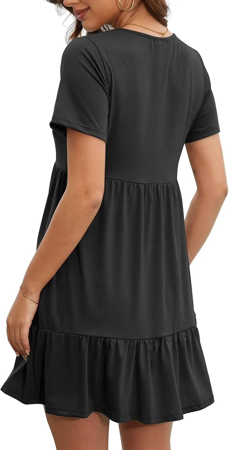 2024 Summer Dress for Women Casual Loose Short T Shirt Dress Cute Flowy Swing Babydoll Dress