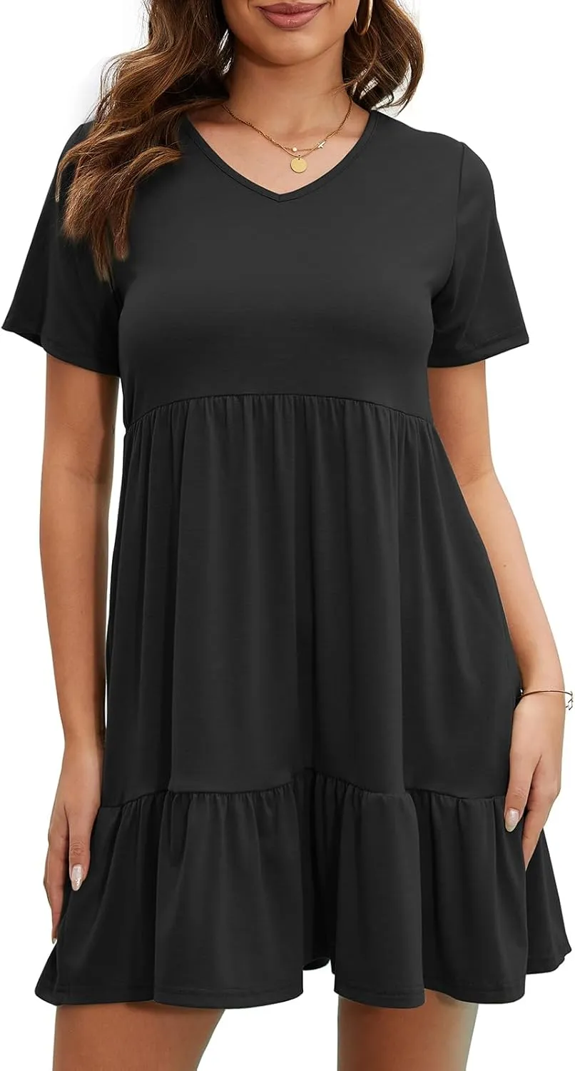 2024 Summer Dress for Women Casual Loose Short T Shirt Dress Cute Flowy Swing Babydoll Dress