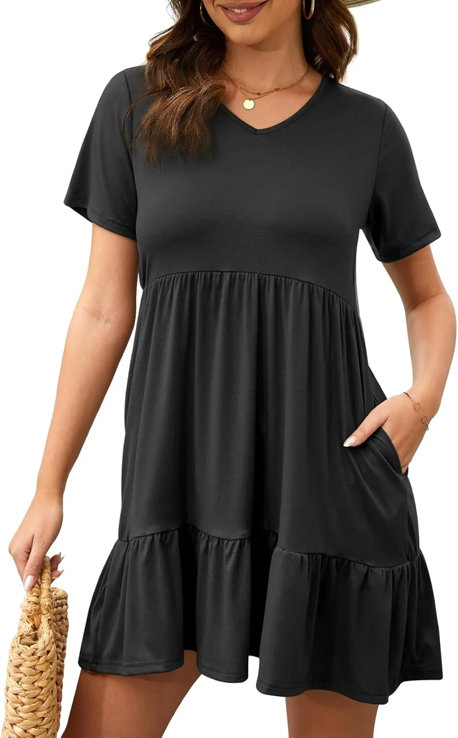 2024 Summer Dress for Women Casual Loose Short T Shirt Dress Cute Flowy Swing Babydoll Dress
