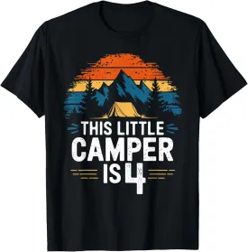 4th Birthday Camping Shirt for 4 Year Old Kids Camping Party T-Shirt