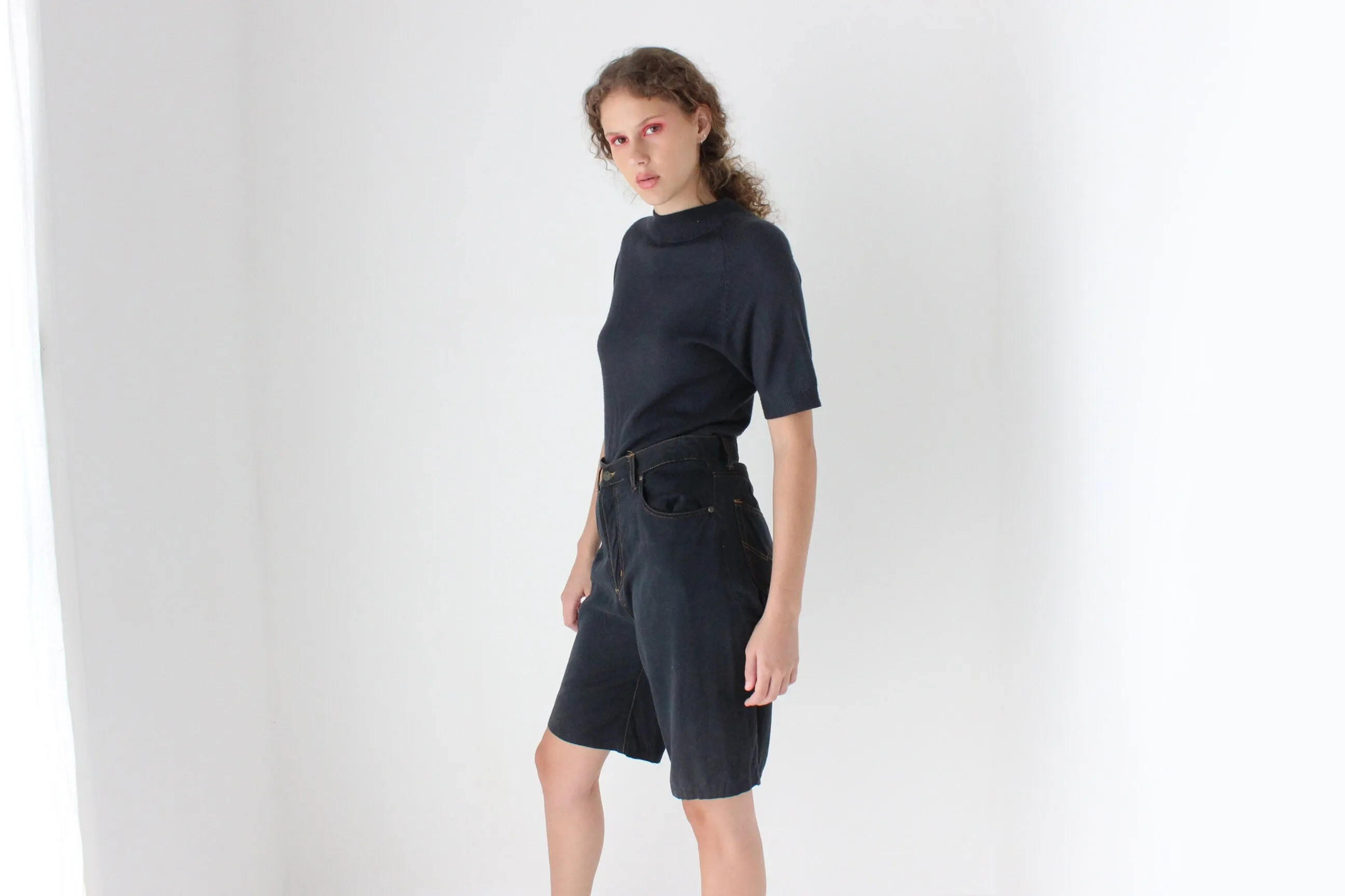 90s Modal Rayon Knee Length Mom Shorts
