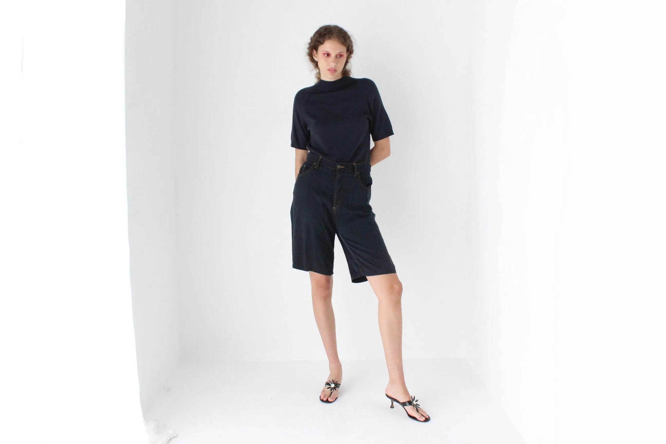 90s Modal Rayon Knee Length Mom Shorts