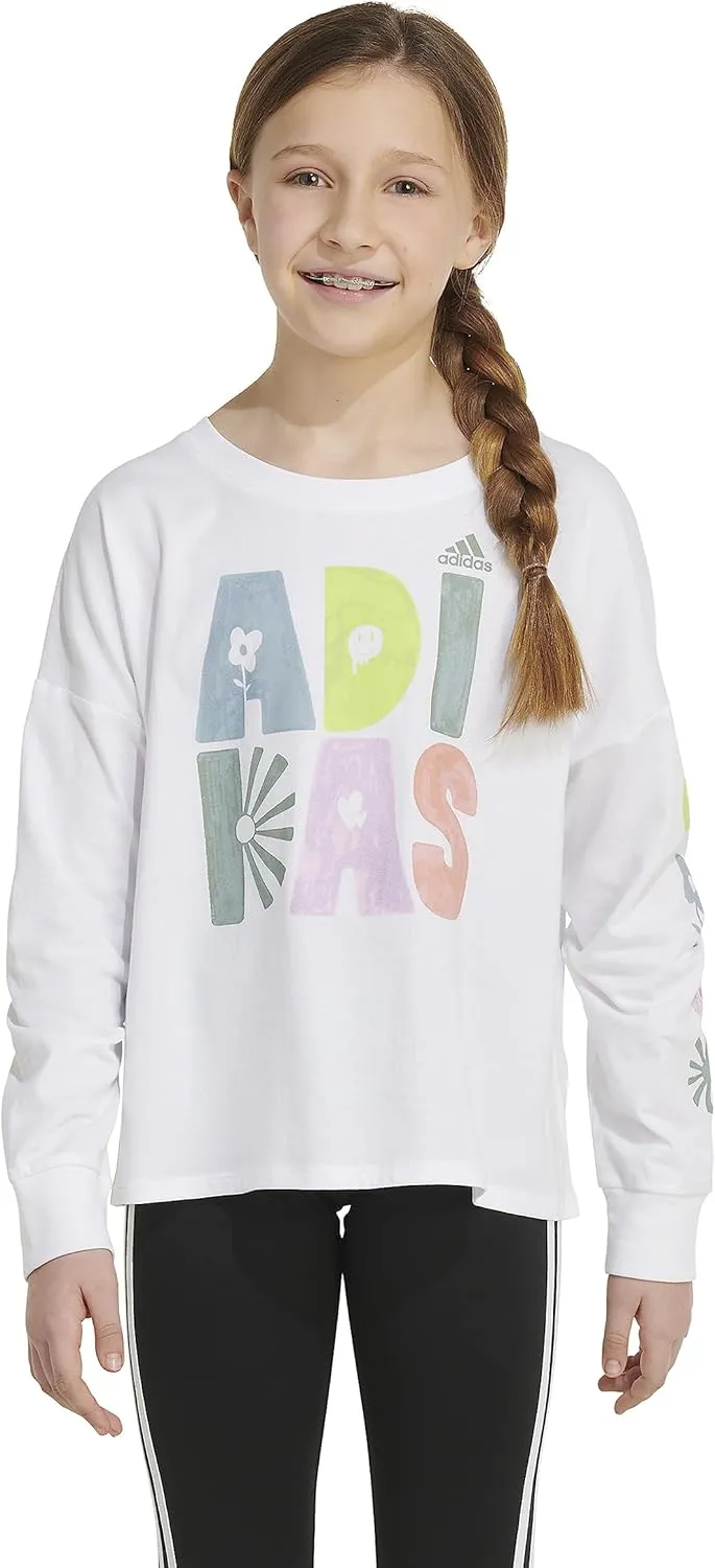 adidas Girls' Long Sleeve Waist Crew Tee T-Shirt