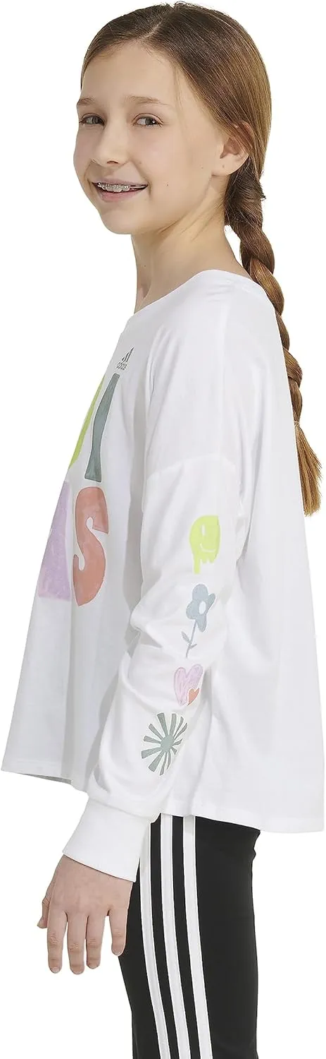 adidas Girls' Long Sleeve Waist Crew Tee T-Shirt