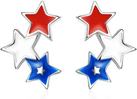 American Flag Earrings for Women 925 Sterling Silver 4th of July Stud Earrings Red White And Blue Heart Star USA Flag Fourth of July Independence Day Gifts for Women