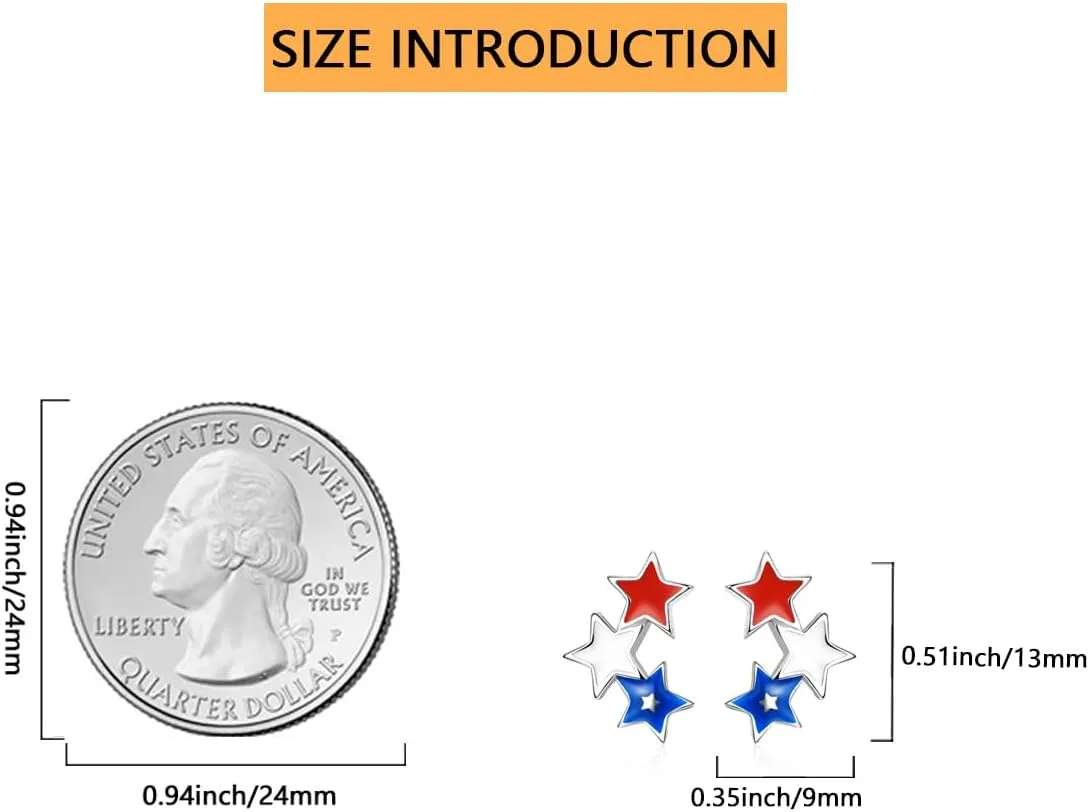 American Flag Earrings for Women 925 Sterling Silver 4th of July Stud Earrings Red White And Blue Heart Star USA Flag Fourth of July Independence Day Gifts for Women