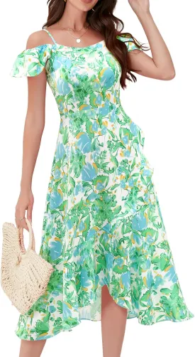 Aupuls Women Off Shoulder Summer Floral Dress 2025 Casual Beach Vacation Midi Dresses