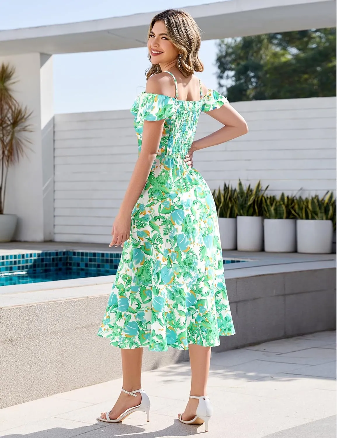 Aupuls Women Off Shoulder Summer Floral Dress 2025 Casual Beach Vacation Midi Dresses