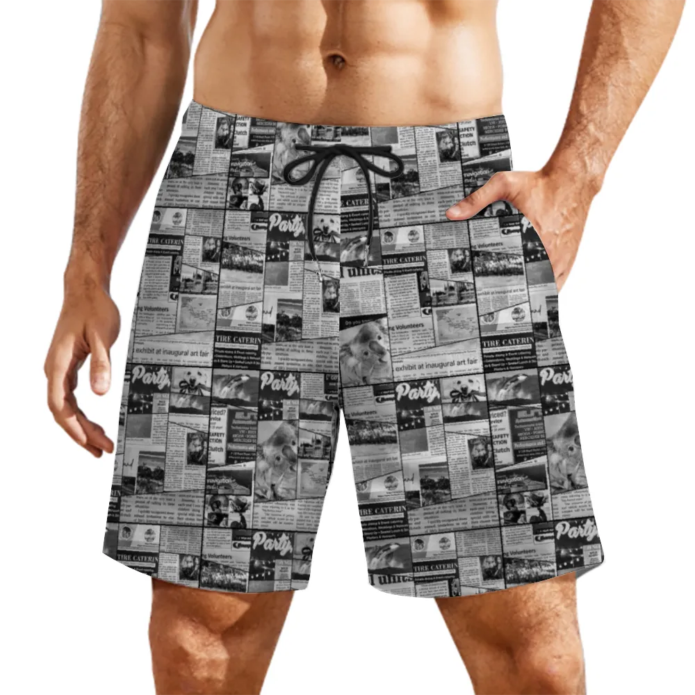 Australian Newspaper B n W Mens Double Layer Shorts with 4 Pockets up to 3 XL (FWS)