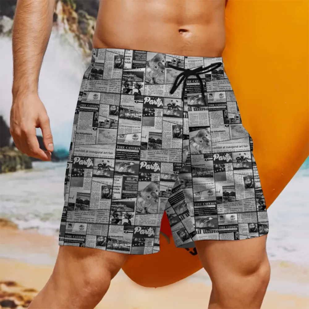 Australian Newspaper B n W Mens Double Layer Shorts with 4 Pockets up to 3 XL (FWS)