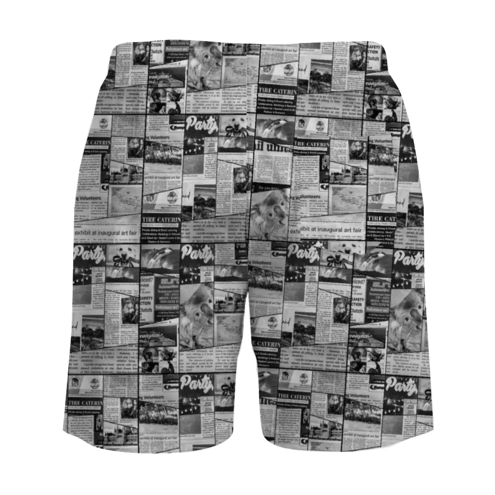 Australian Newspaper B n W Mens Double Layer Shorts with 4 Pockets up to 3 XL (FWS)