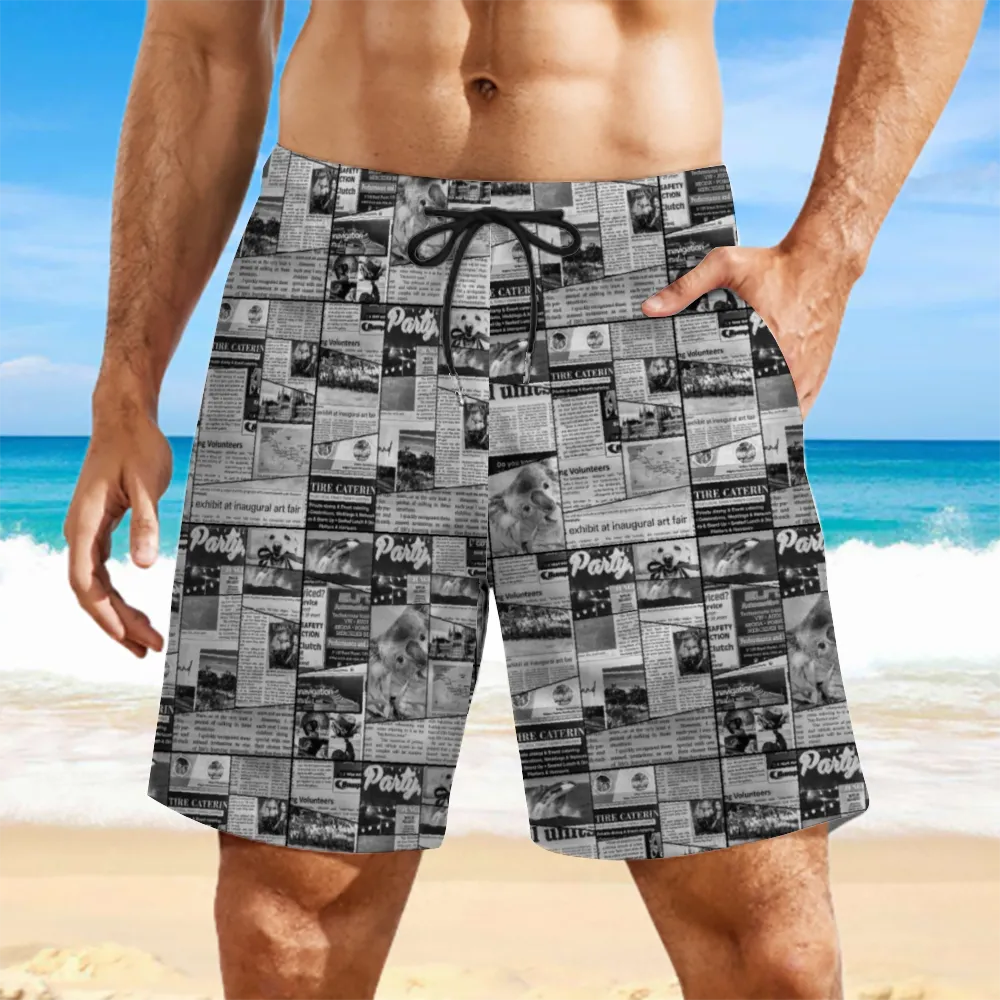 Australian Newspaper B n W Mens Double Layer Shorts with 4 Pockets up to 3 XL (FWS)