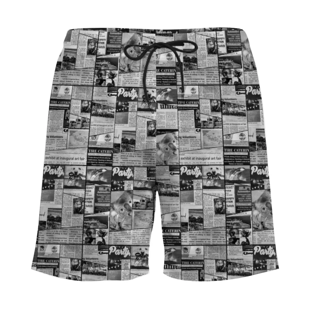 Australian Newspaper B n W Mens Double Layer Shorts with 4 Pockets up to 3 XL (FWS)