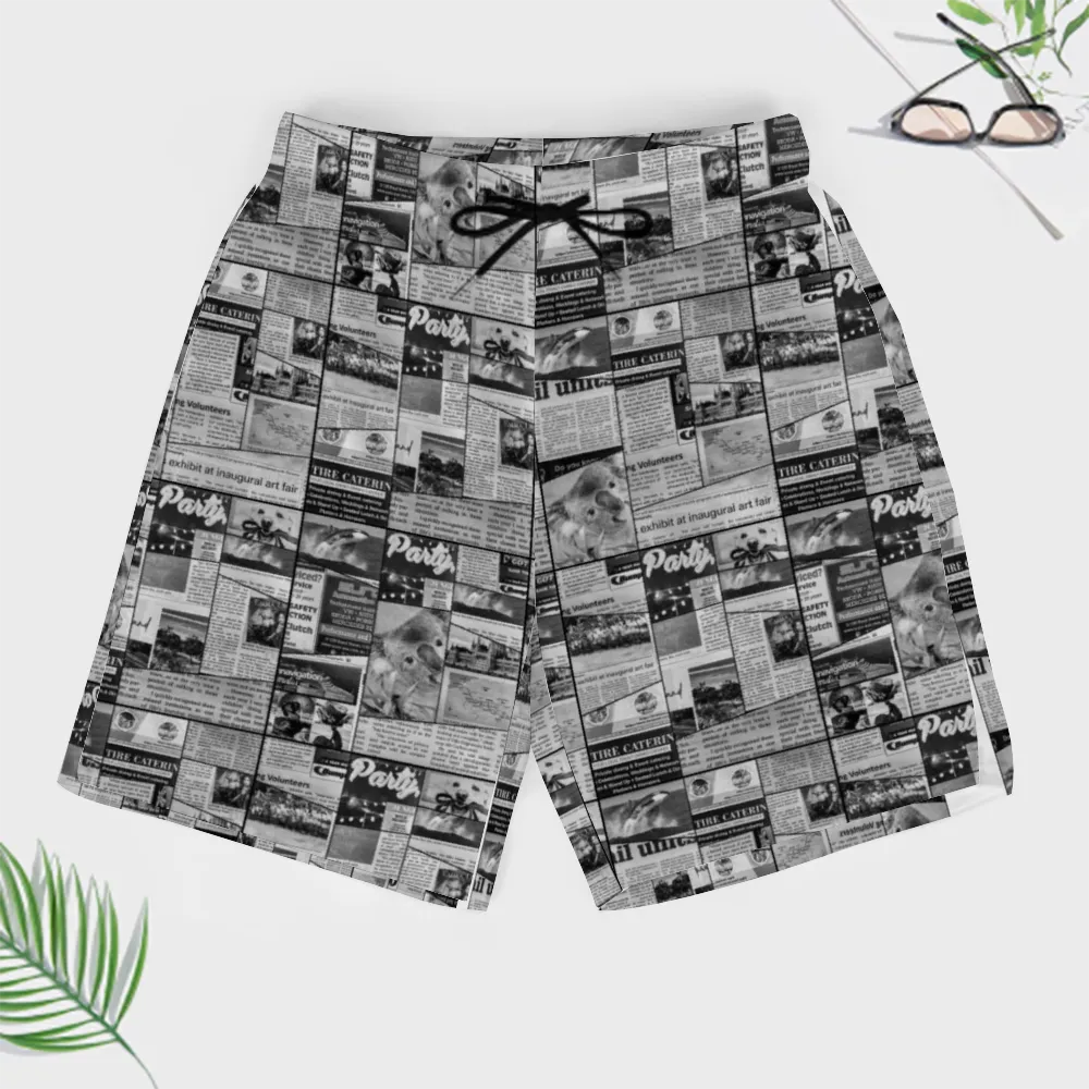 Australian Newspaper B n W Mens Double Layer Shorts with 4 Pockets up to 3 XL (FWS)