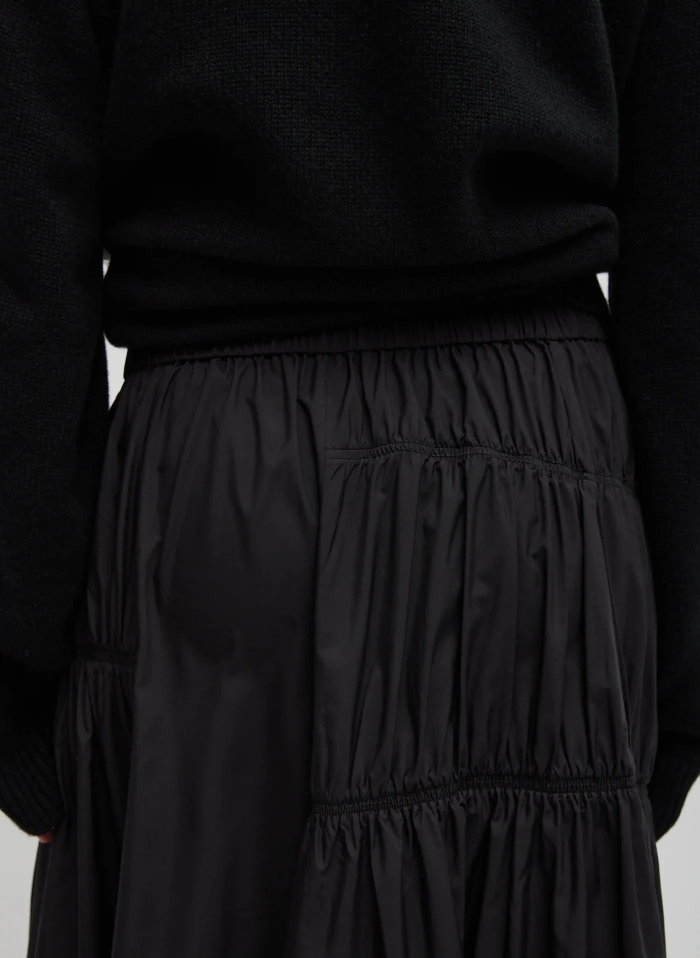 Black Nylon Shirred Panel Skirt