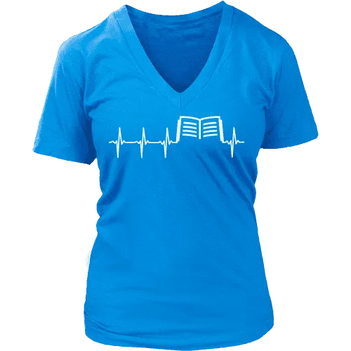 Book heart pulse V-neck