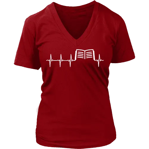 Book heart pulse V-neck
