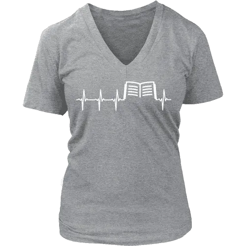 Book heart pulse V-neck