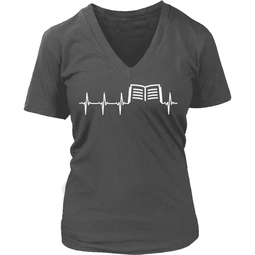 Book heart pulse V-neck