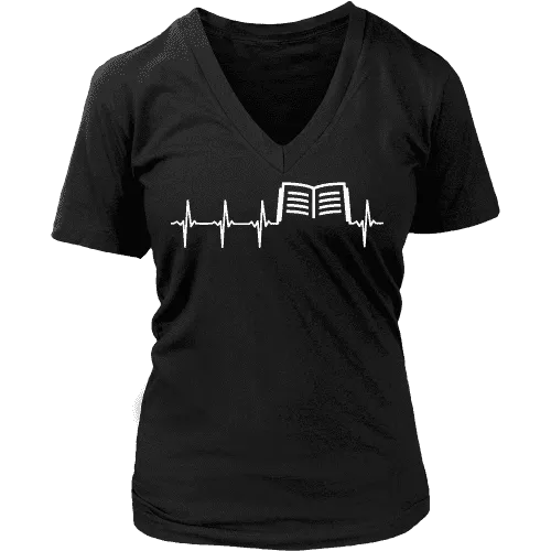 Book heart pulse V-neck