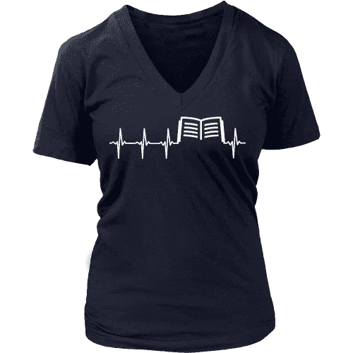 Book heart pulse V-neck