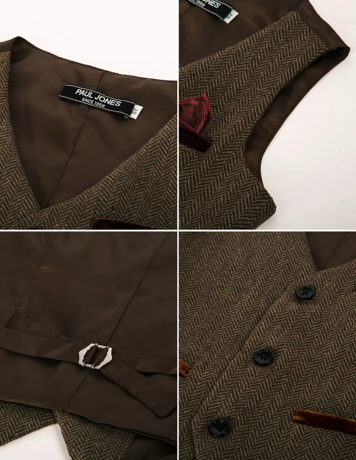 Boys Herringbone Tweed Suit Vest British Dress Waistcoat Wool Blend