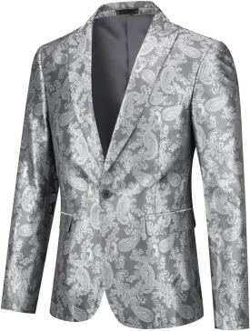 Cloudstyle Mens Slim Fit Paisley Suit Single Breasted Party Suit Jacket 1 Button Sport Coat