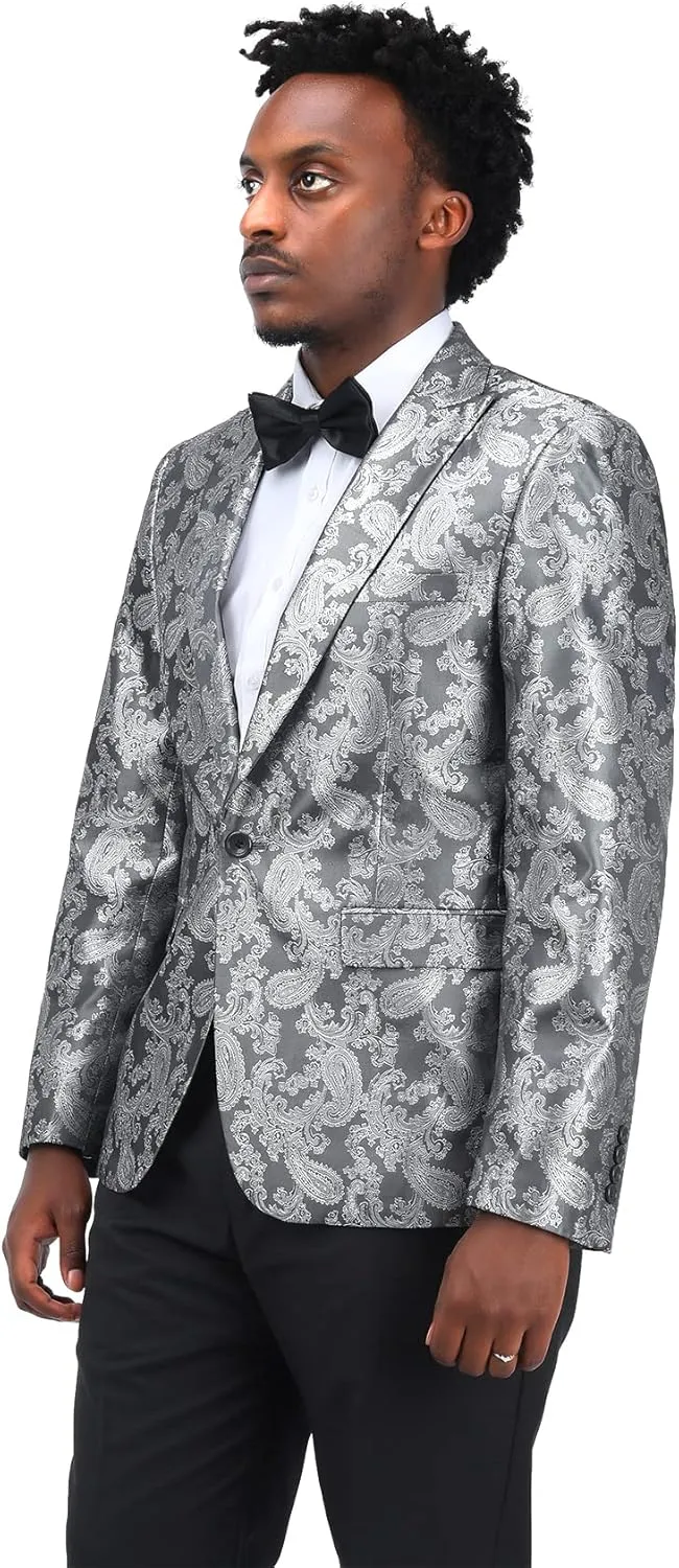 Cloudstyle Mens Slim Fit Paisley Suit Single Breasted Party Suit Jacket 1 Button Sport Coat