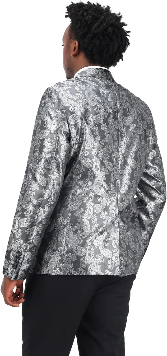 Cloudstyle Mens Slim Fit Paisley Suit Single Breasted Party Suit Jacket 1 Button Sport Coat