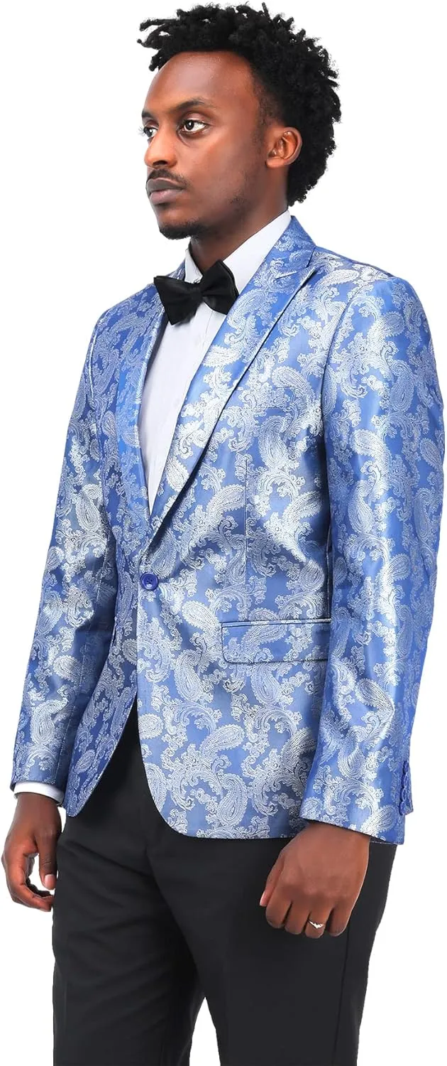 Cloudstyle Mens Slim Fit Paisley Suit Single Breasted Party Suit Jacket 1 Button Sport Coat
