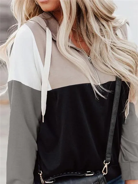 Color Block Zipper Up Sweatshirt