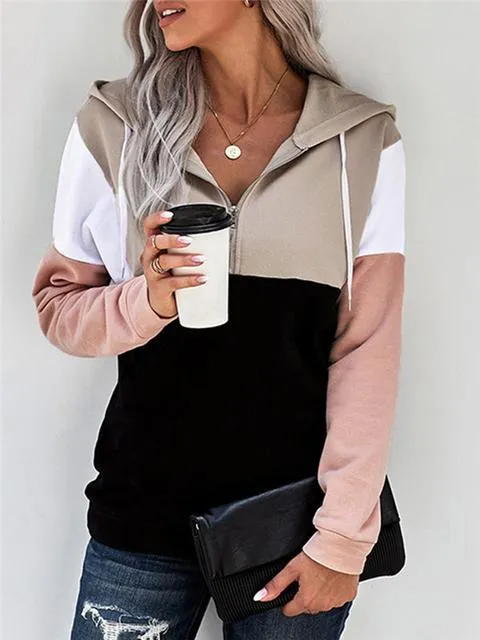 Color Block Zipper Up Sweatshirt