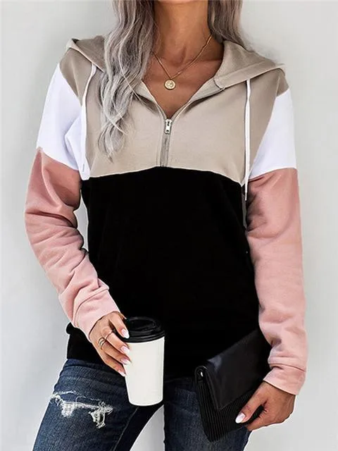 Color Block Zipper Up Sweatshirt