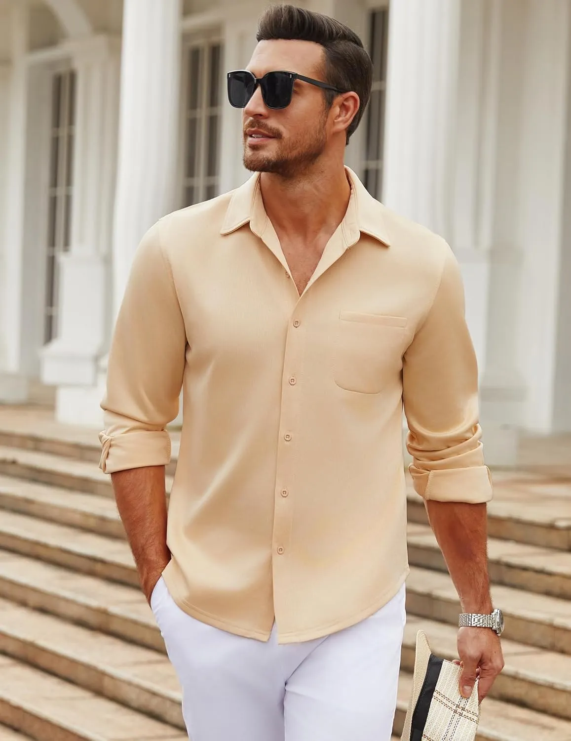 COOFANDY Men's Long Sleeve Wrinkle Free Shirt Casual Button Down Shirts Stretch Dress Shirt with Pocket