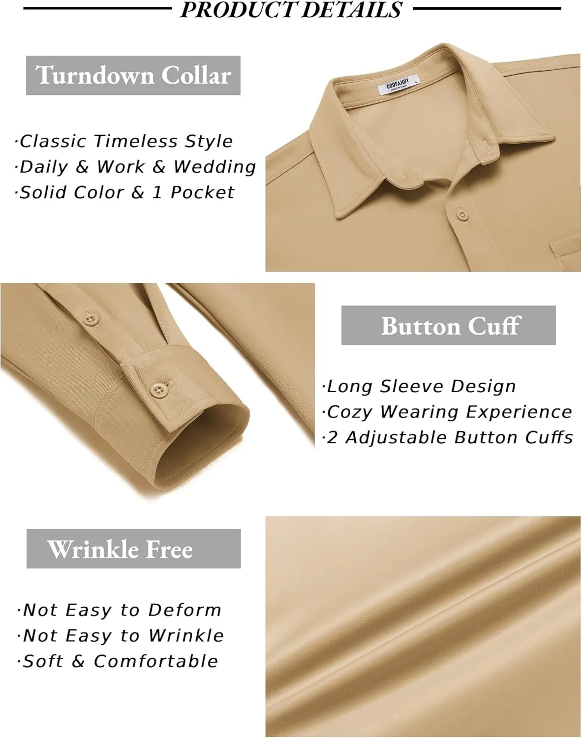 COOFANDY Men's Long Sleeve Wrinkle Free Shirt Casual Button Down Shirts Stretch Dress Shirt with Pocket
