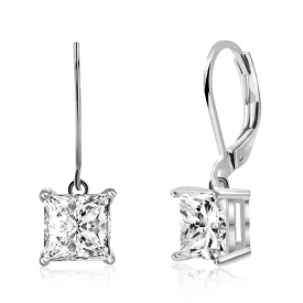 Cubic Zirconia Earrings Princess Cut Leverback Earrings Silver Dangle Earrings Drop Earrings Bridesmaids Earrings Diamond Earrings for Women