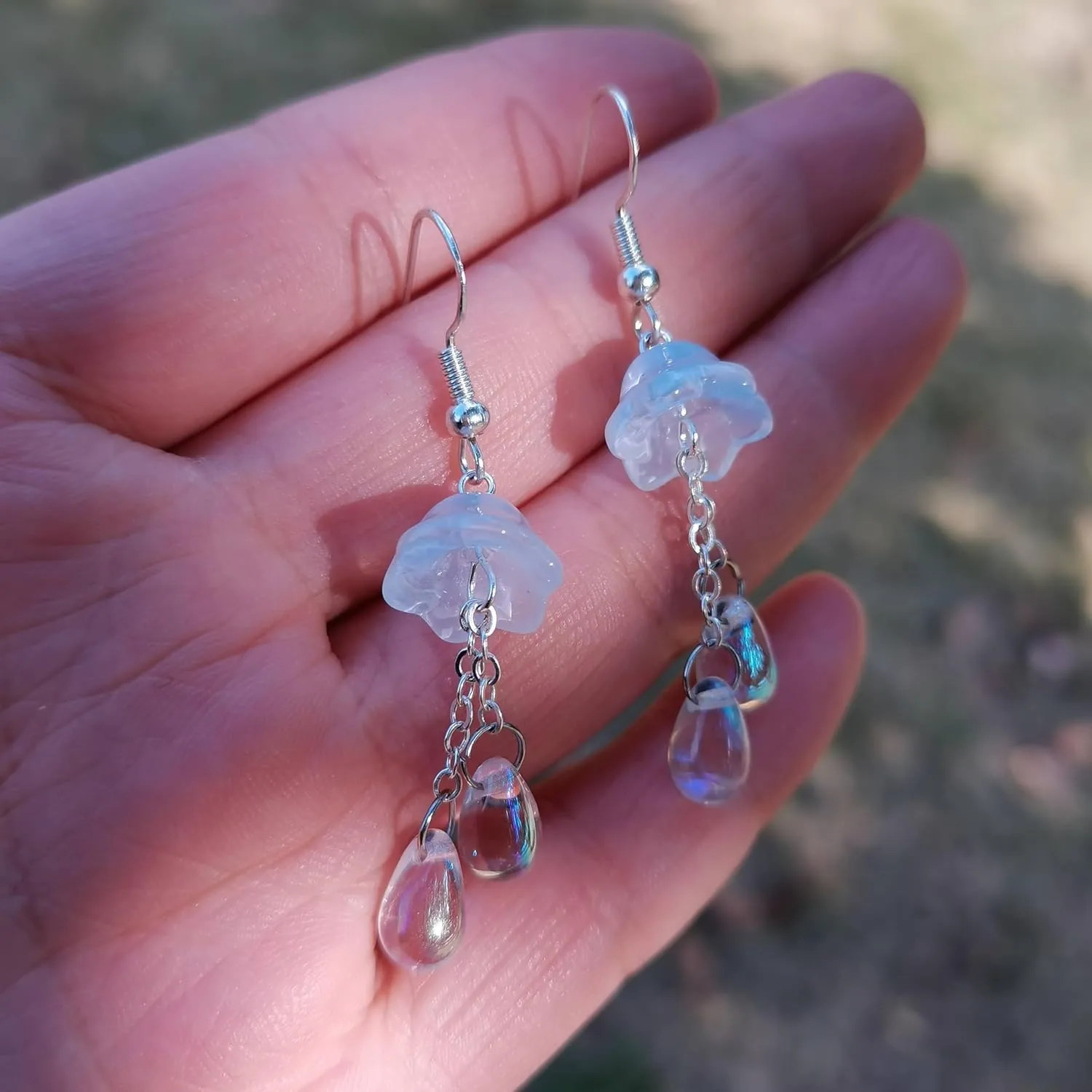 Cute Jellyfish Earrings, Czech Glass Beads Dangle Earrings, Mermaid Teardrop Earrings Jewelry Gifts For Women