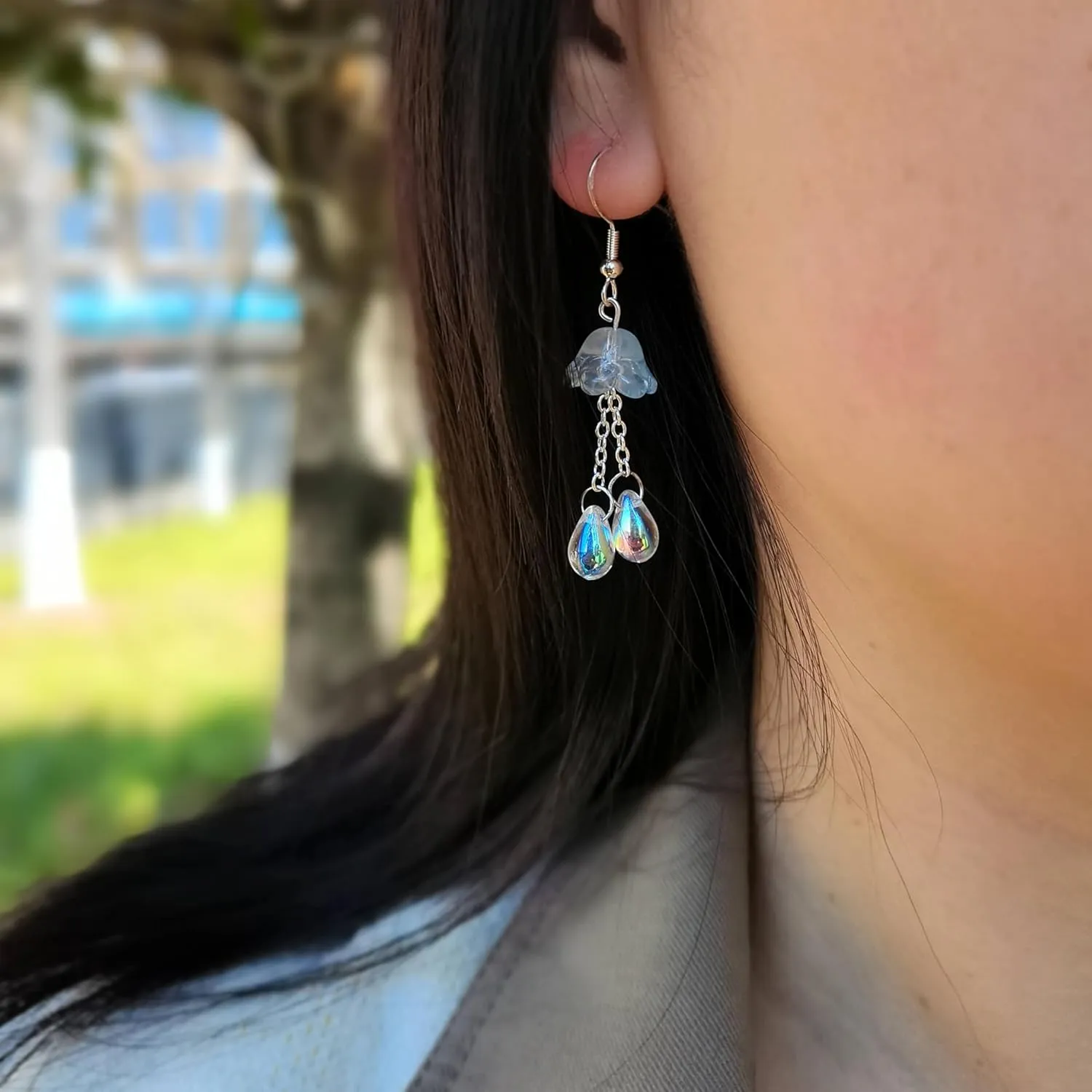 Cute Jellyfish Earrings, Czech Glass Beads Dangle Earrings, Mermaid Teardrop Earrings Jewelry Gifts For Women