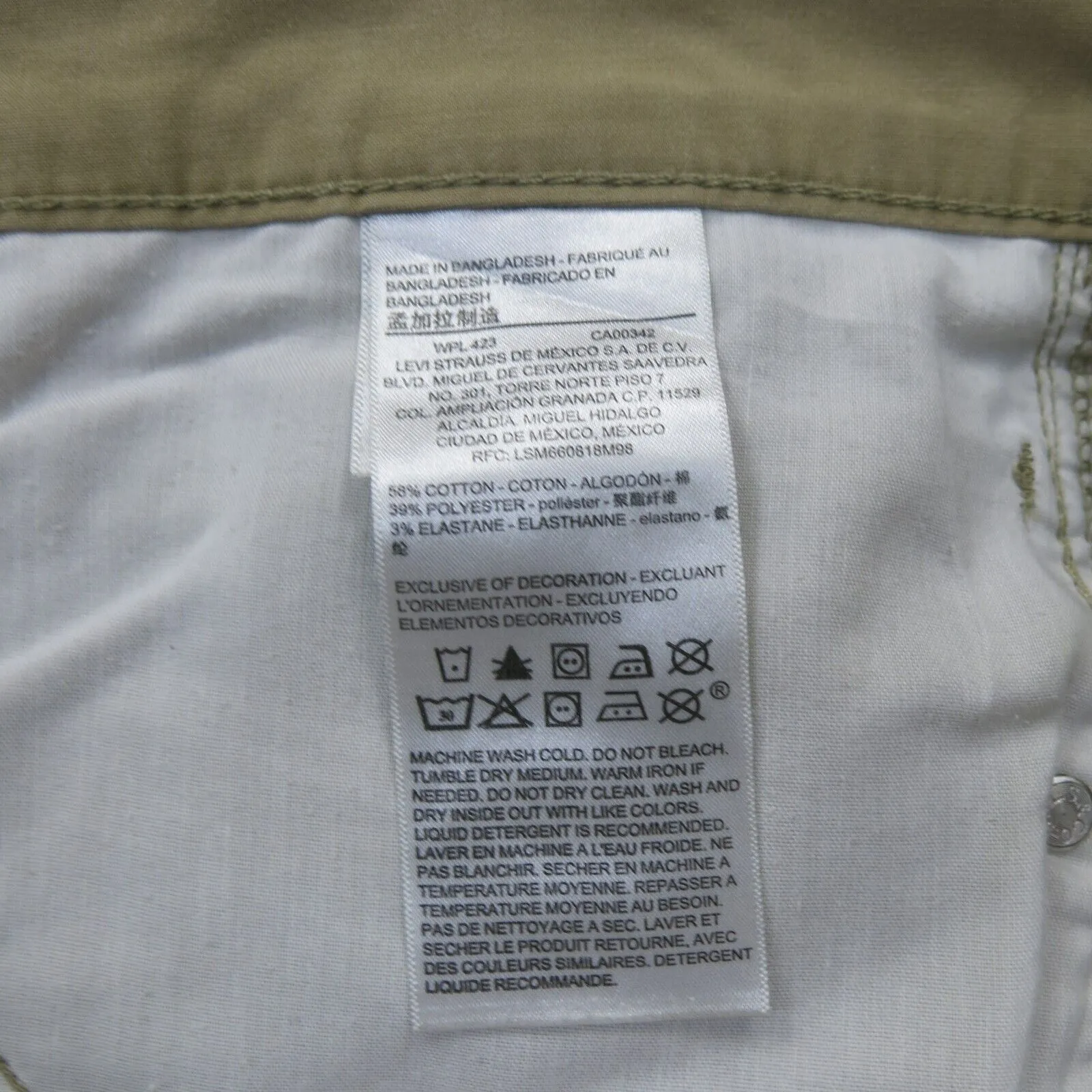 Denizen From Levis Womens 216 Slim Leg Pants Flat Front Khaki Beige SZ W34XL32
