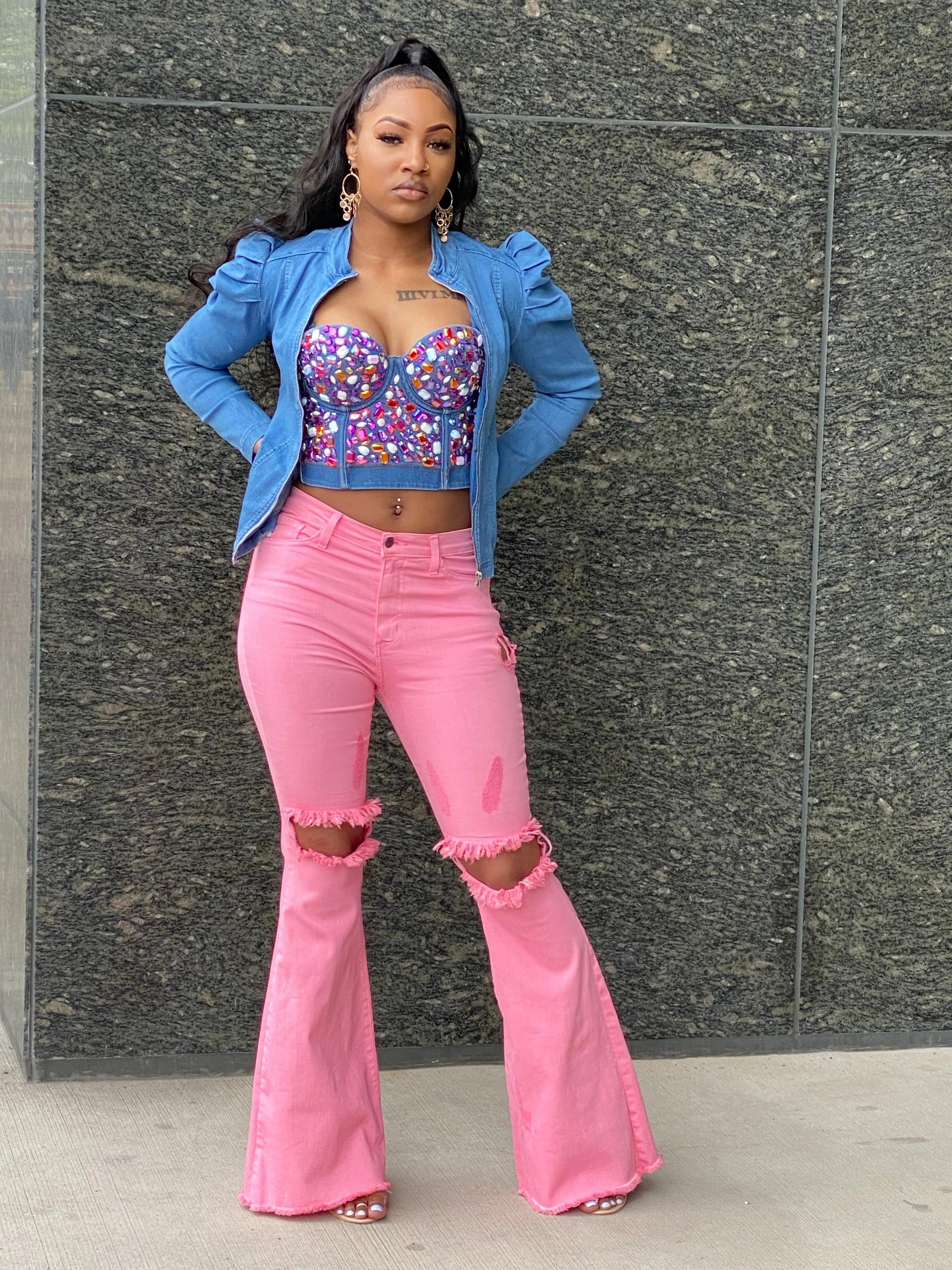 Don't Distress Me Out! High waisted Flare Leg Jean