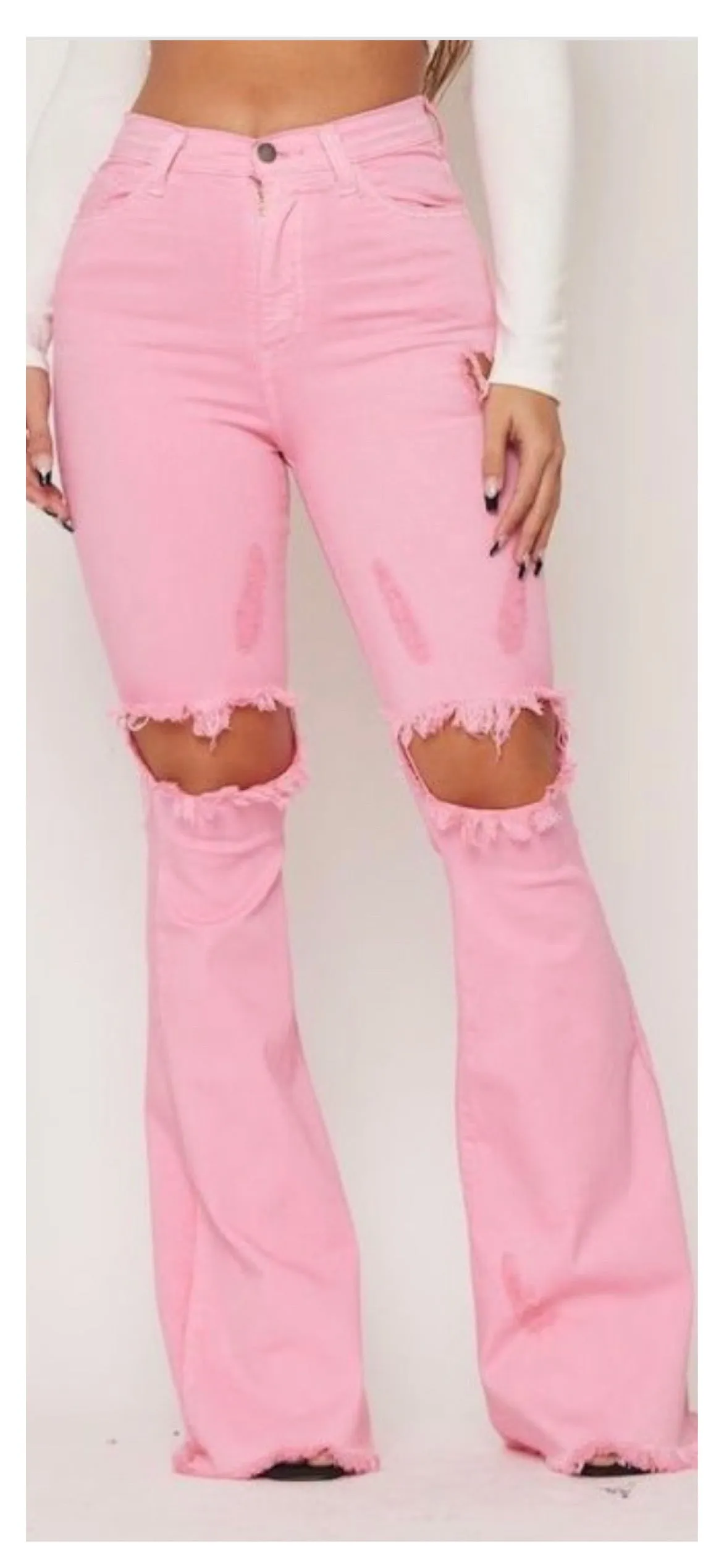 Don't Distress Me Out! High waisted Flare Leg Jean