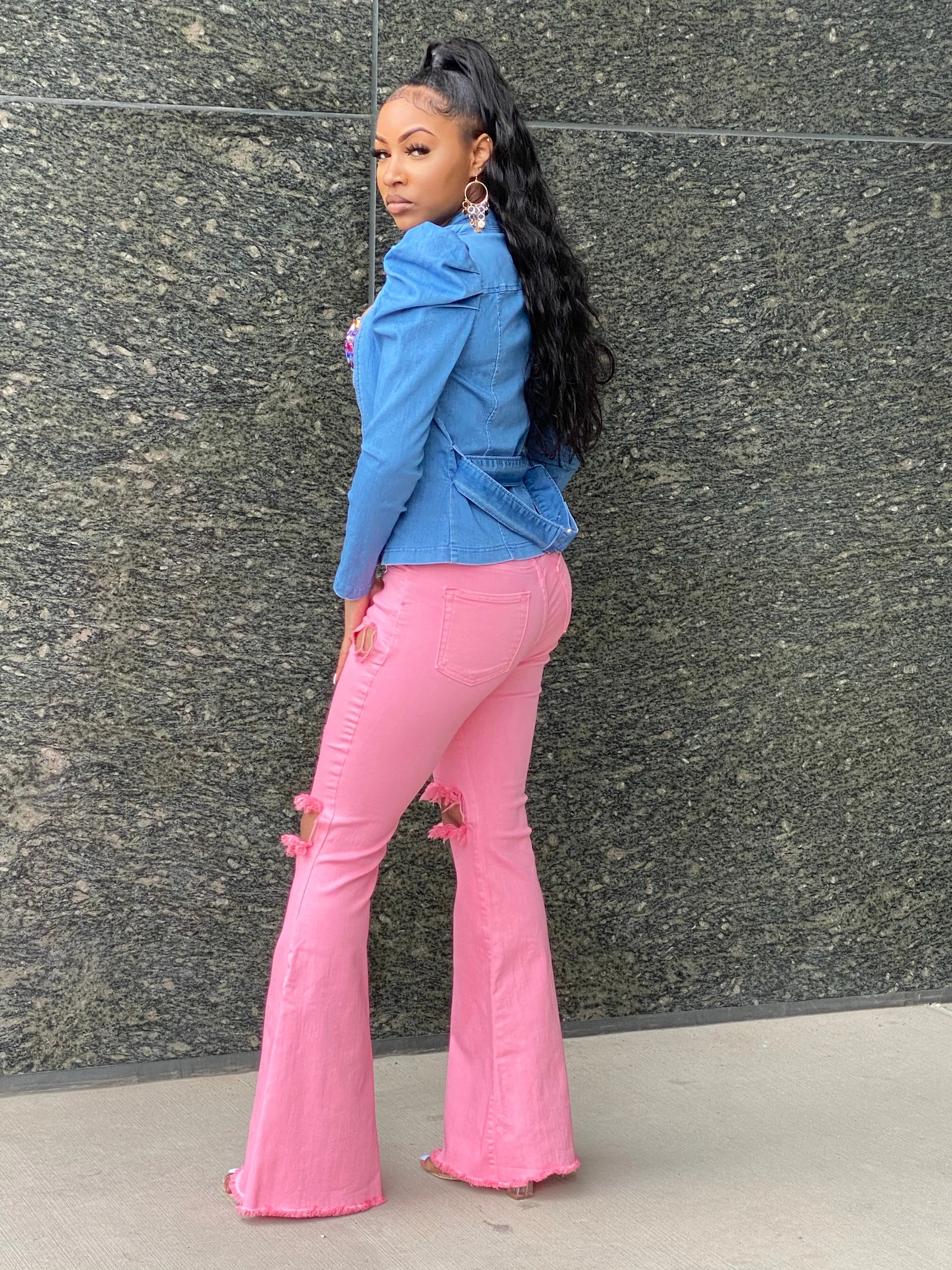 Don't Distress Me Out! High waisted Flare Leg Jean