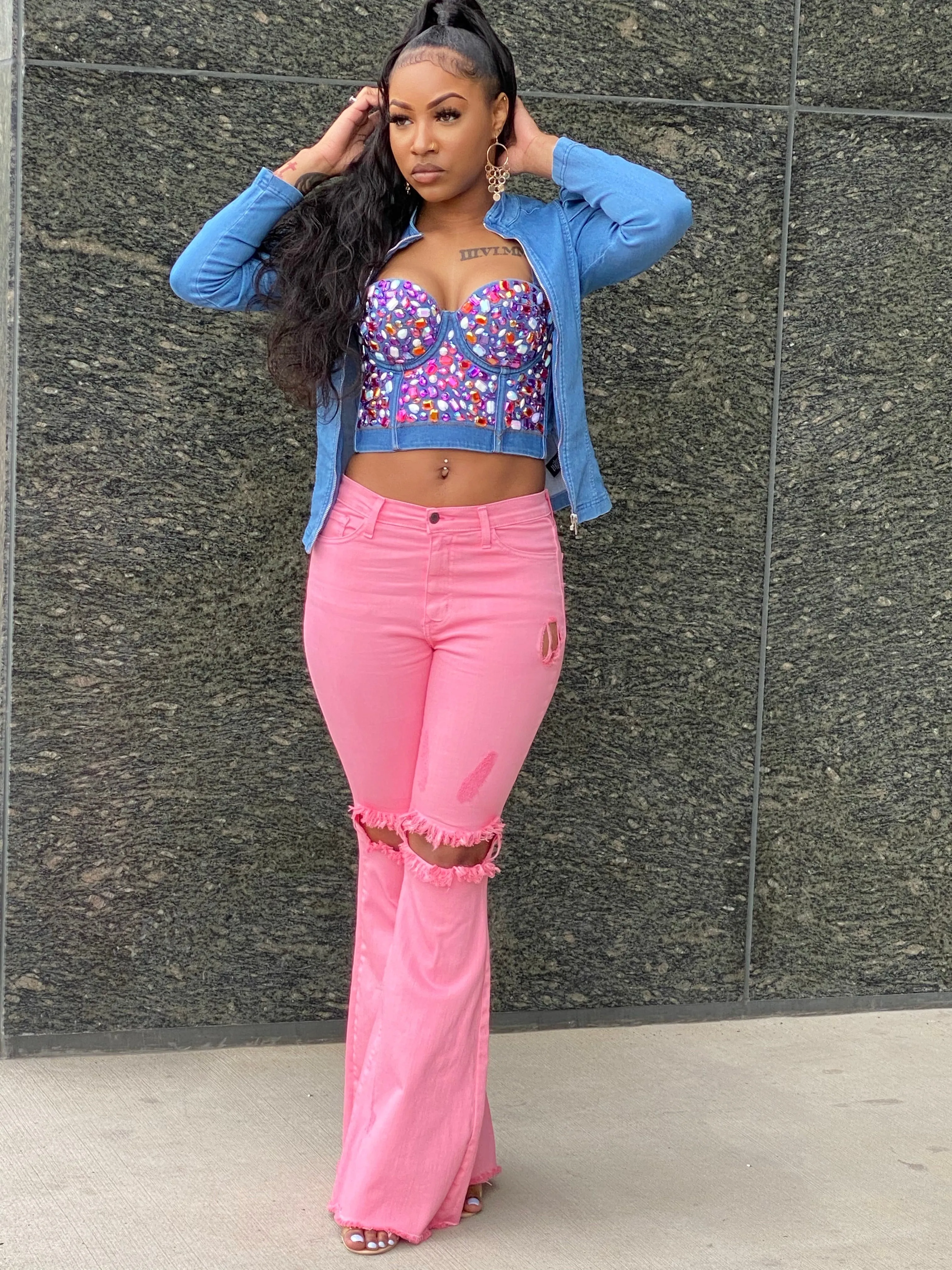 Don't Distress Me Out! High waisted Flare Leg Jean