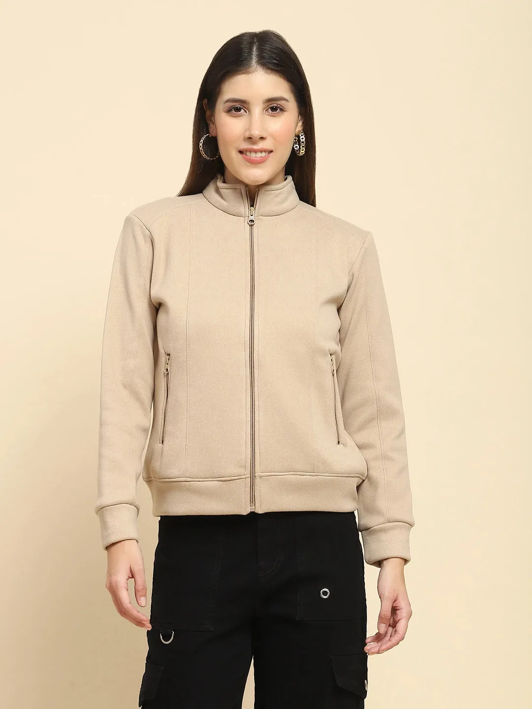 Fawn Poly Blend Solid Relaxed Fit Sweatshirt