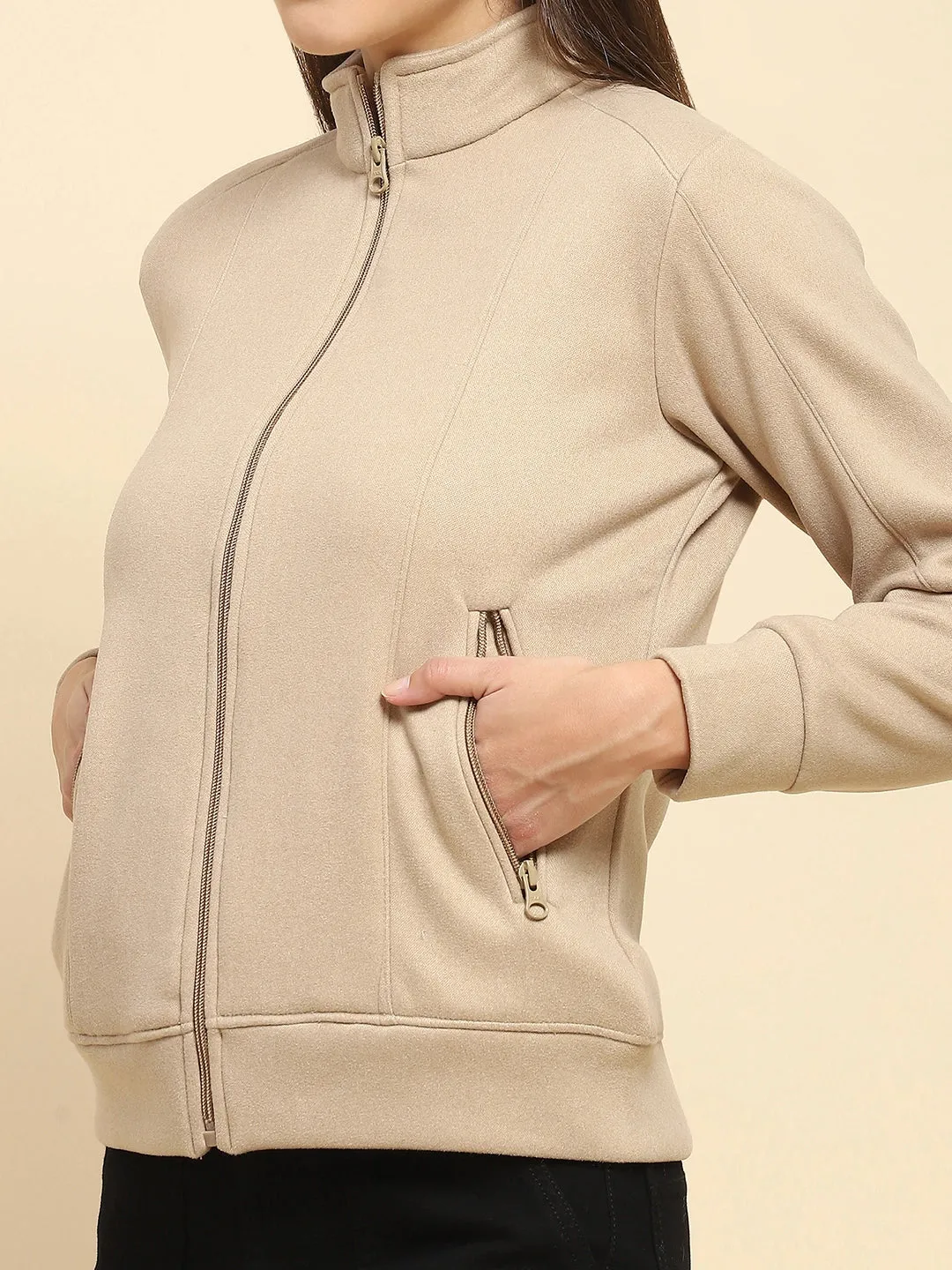 Fawn Poly Blend Solid Relaxed Fit Sweatshirt