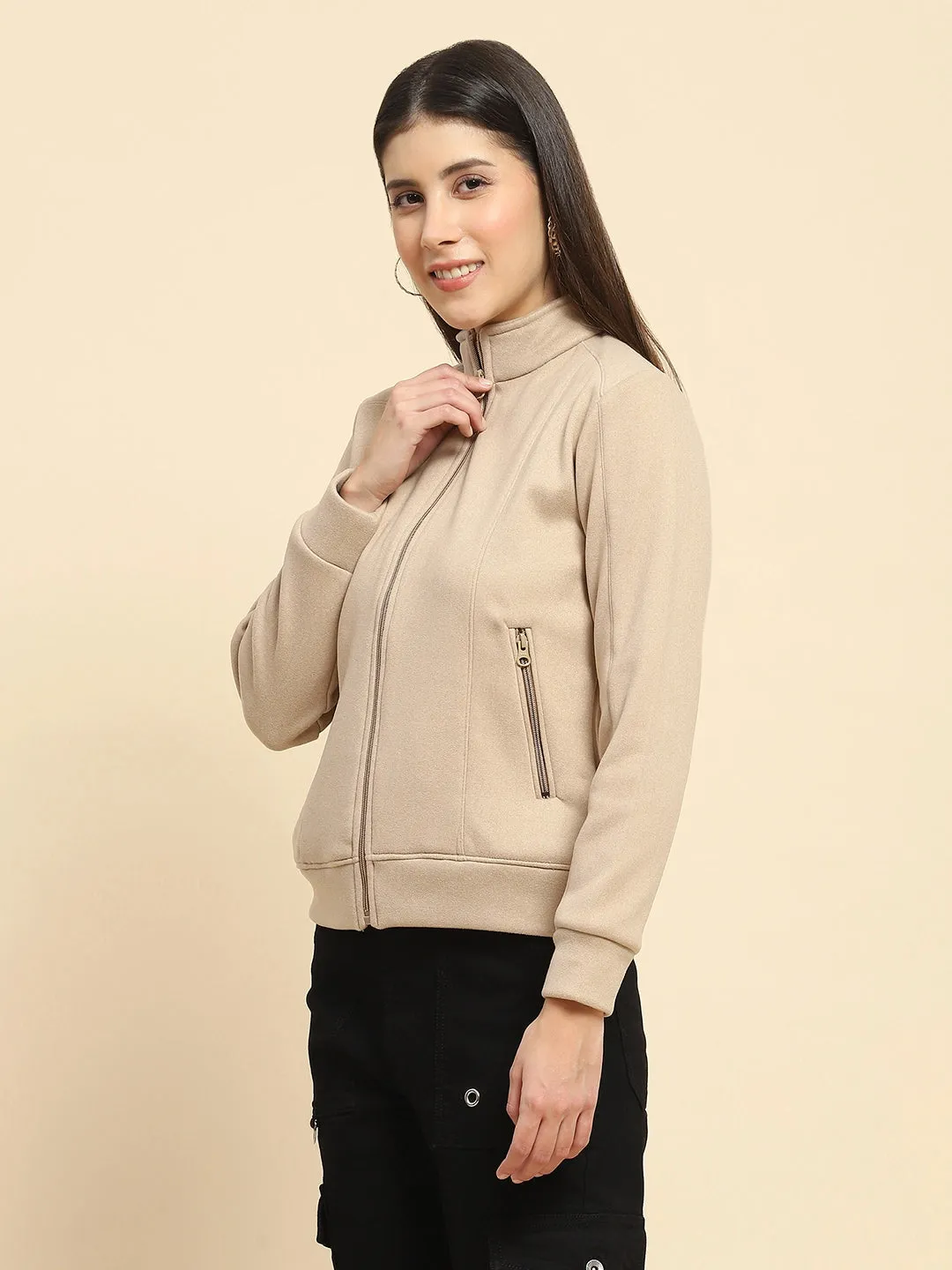 Fawn Poly Blend Solid Relaxed Fit Sweatshirt
