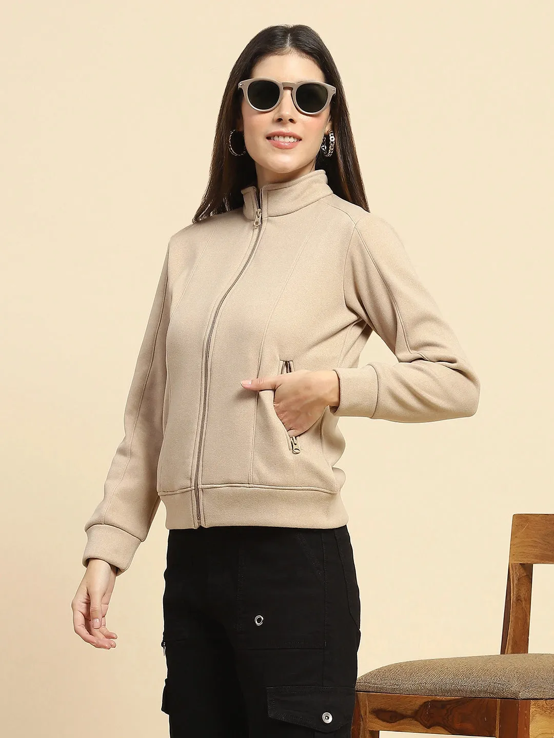 Fawn Poly Blend Solid Relaxed Fit Sweatshirt