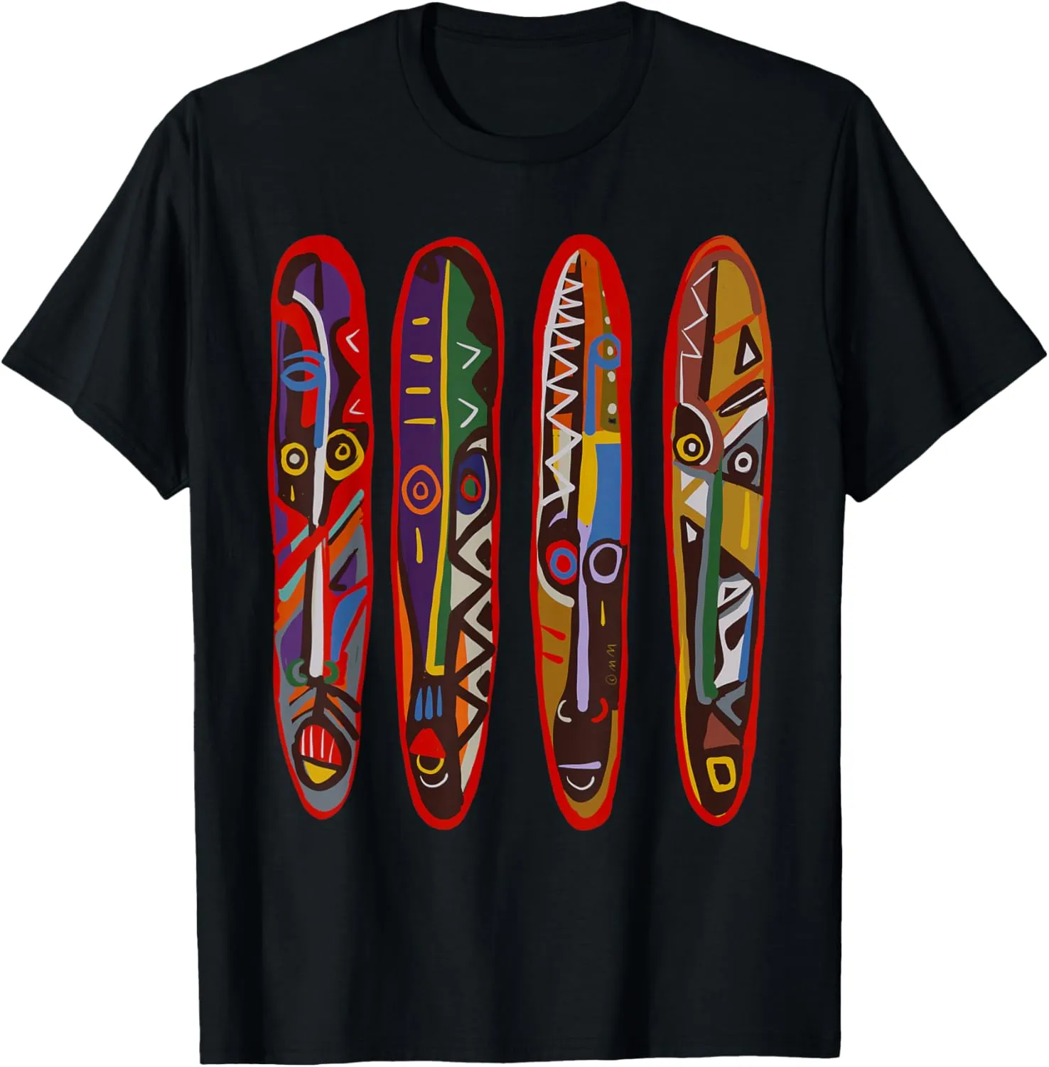 Folk Outsider Art Abstract African Tribal Mask Graphic T-Shirt