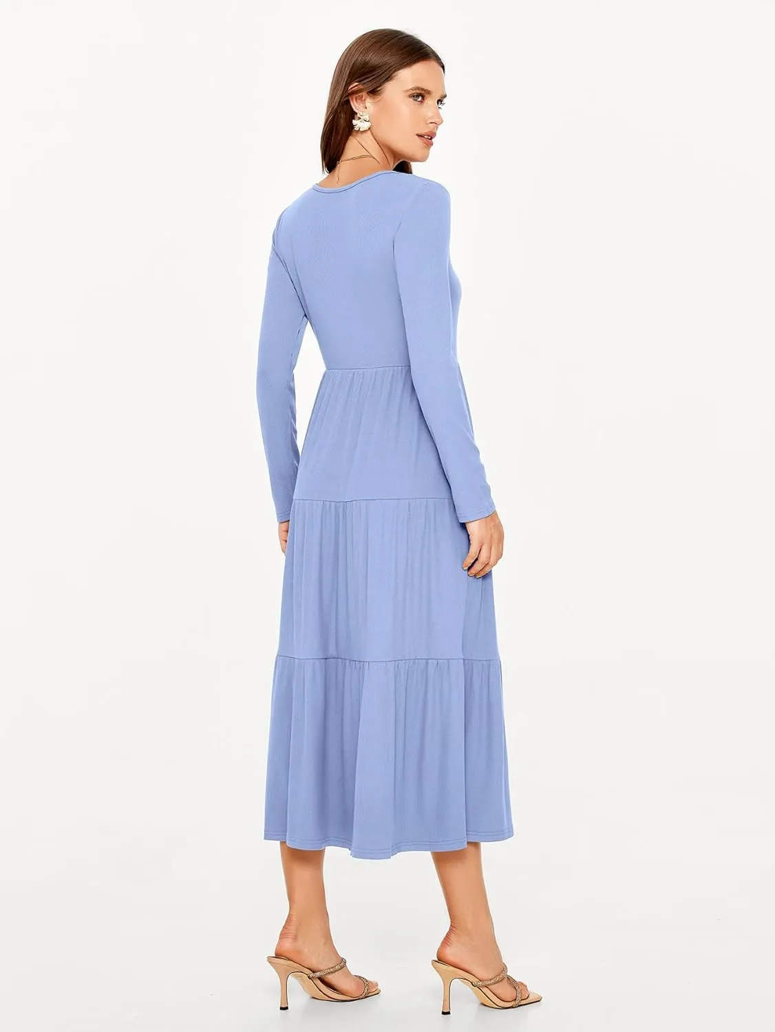 Glamaker Women's Long Sleeve Fall Dress Casual Swing Maxi Dress Tiered Midi Dress with Pockets 2024